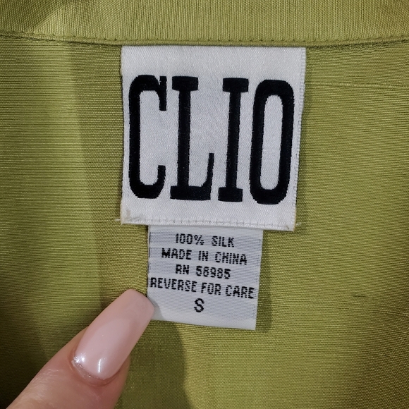 CLIO 100% Silk Top & Pants Set Green Wrap Top Black Pants Size S Top Size 4 Pant - Picture 2 of 16